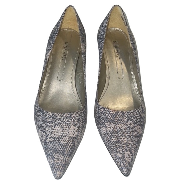 Nine West Abigayles Leather Snakeskin Print Gray, Gold Ivory Pumps Size 7.5 - Picture 2 of 10